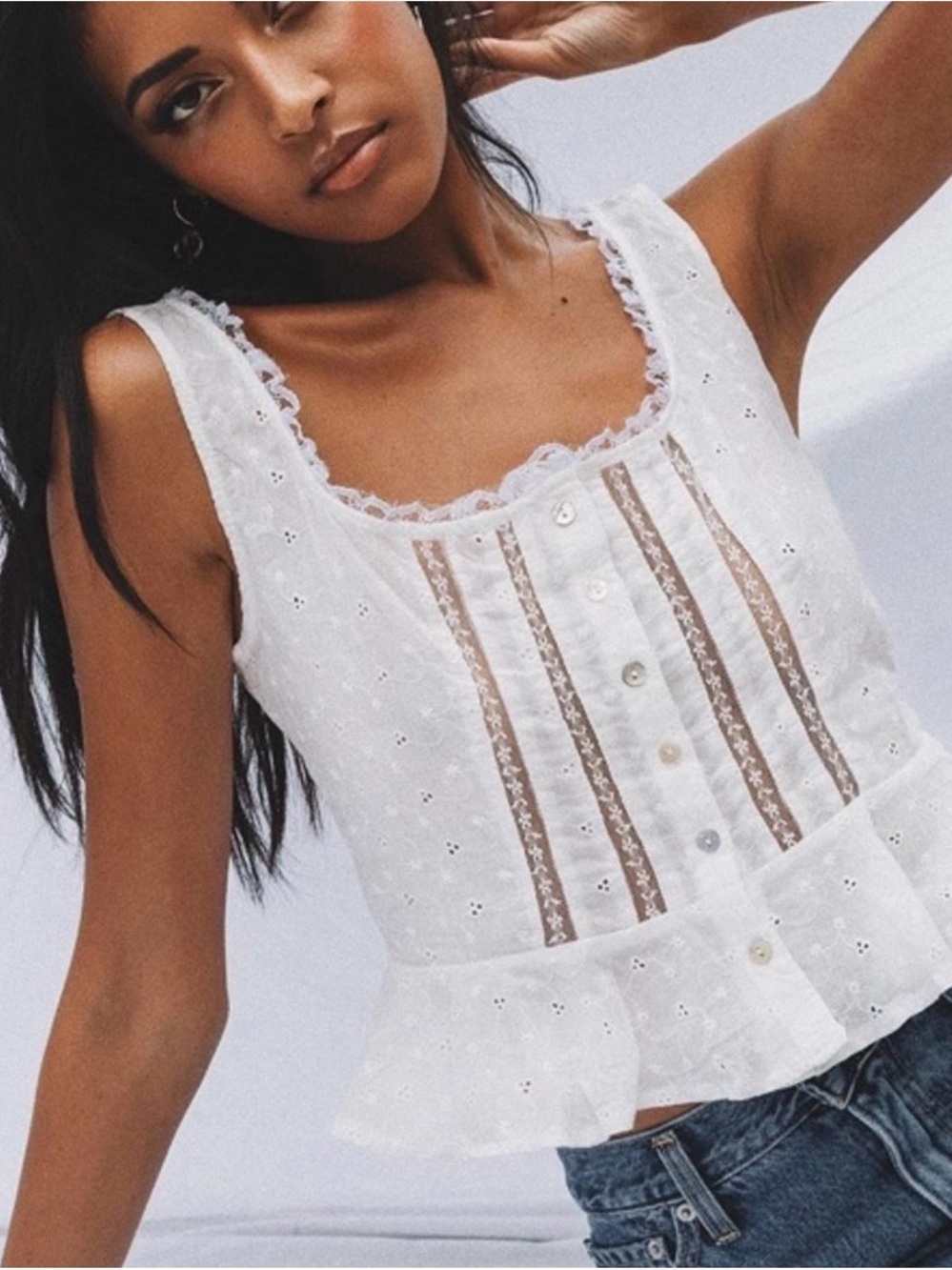 Princess Polly white eyelet lace crop top